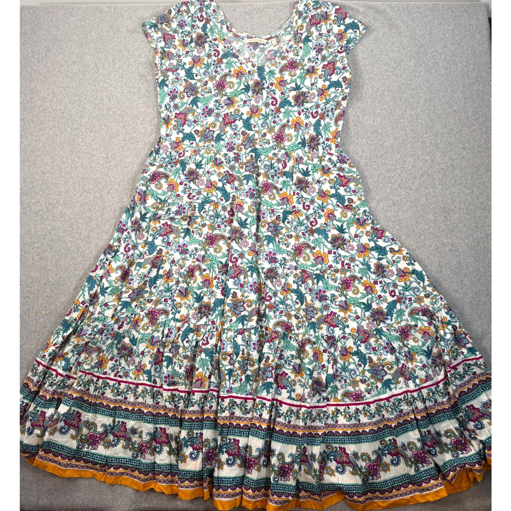 Soft Surroundings Kara Dress Womens Petite Medium Tiered Floral Flare Cap Sleeve